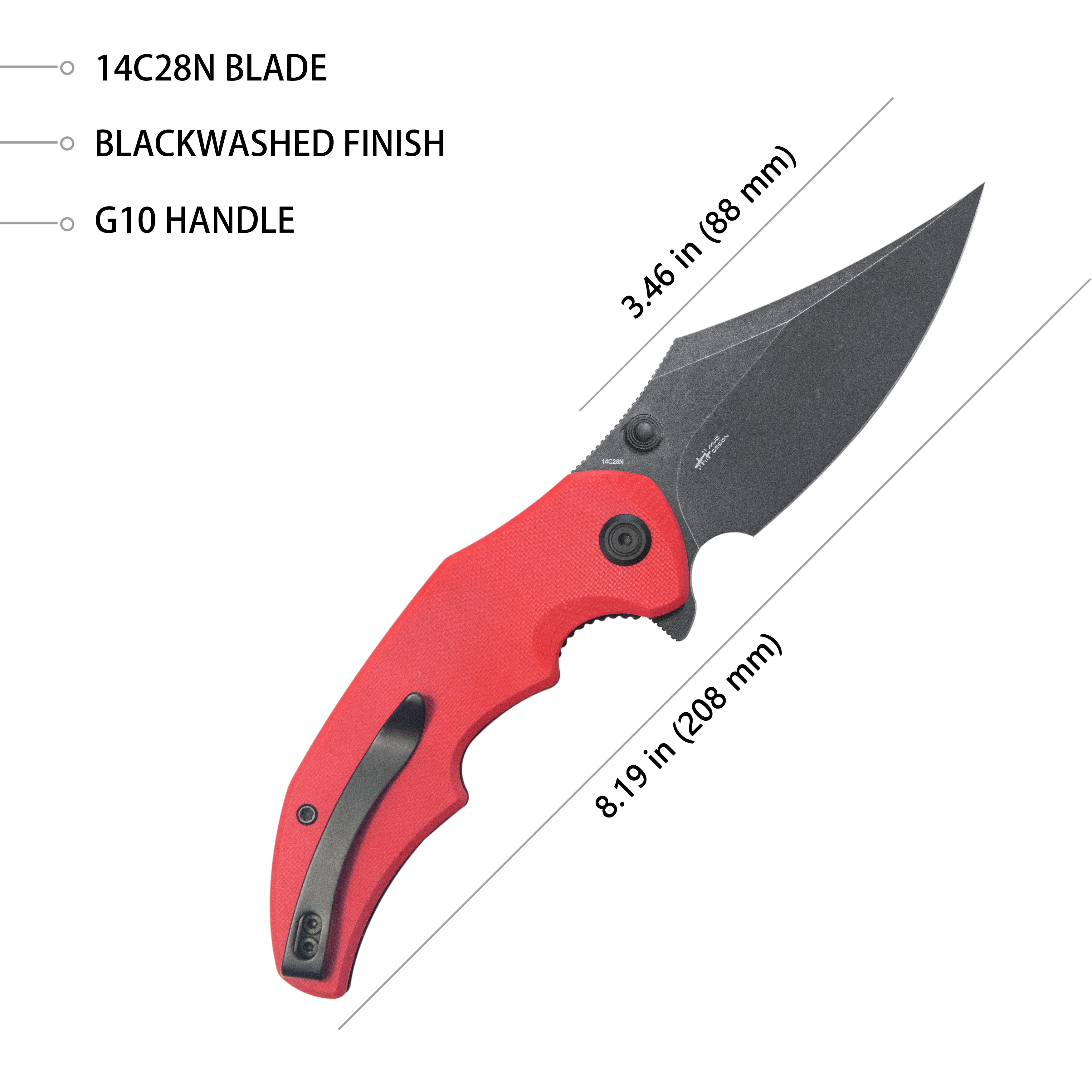 Kubey Ceto Flipper Camping Folding Knife - Red G10 Handle, 3.46