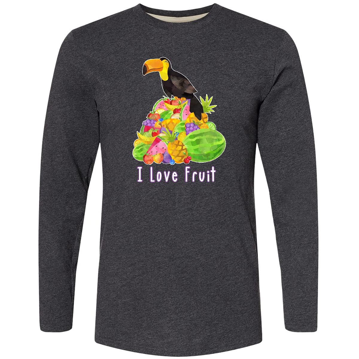 Inktastic I Love Fruit Toucan Graphic Long Sleeve T-Shirt for Women - Cute Tropical Bird Print Casual Shirt for Fall & Winter Wear