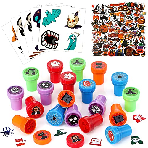 140 Pcs Halloween Stamps Set for Kids - Assorted Party Favors, Stampers, Stickers & Temporary Tattoos - Halloween Treat Bag Fillers & Party Supplies - Perfect for Trick-or-Treating, Classroom Activities & Halloween Crafts
