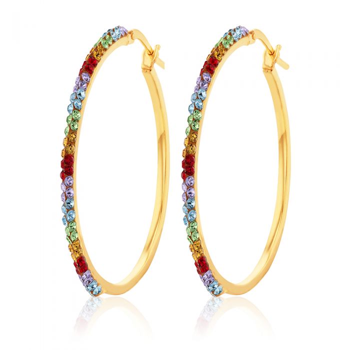 9ct Silver Filled Yellow Gold Plated Crystal Hoop Earrings 30mm - Elegant & Durable for Parties, Weddings & Everyday Wear