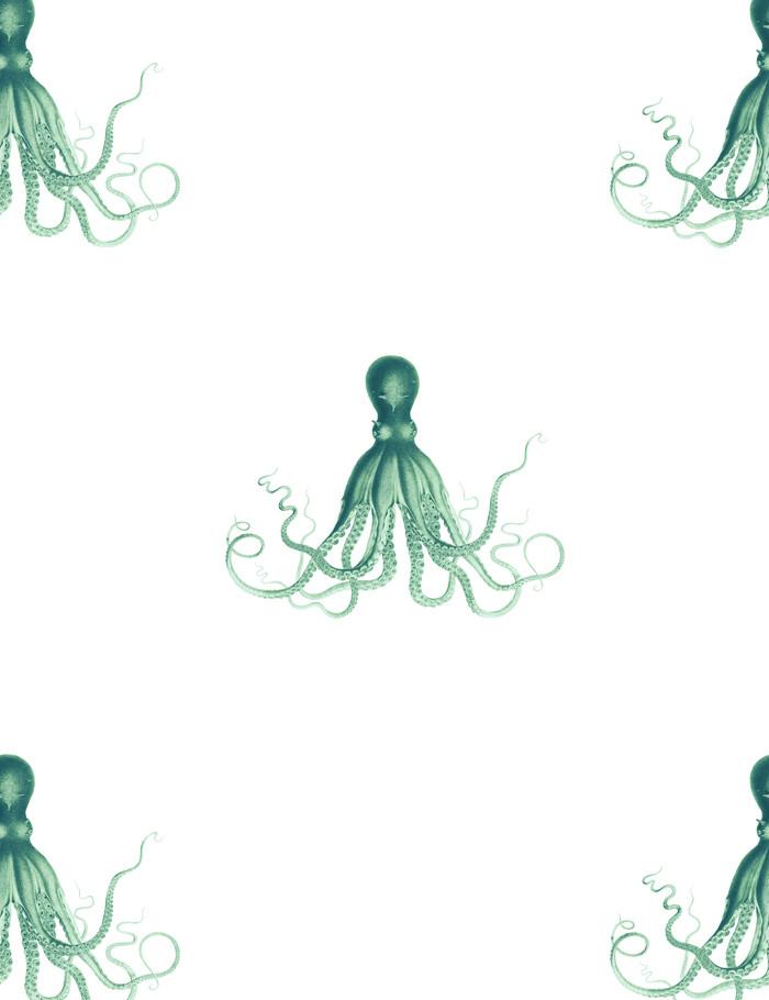 George The Octopus Green Wallpaper by Wallshoppe - Perfect for Nursery, Kids Room & Coastal Themed Decor