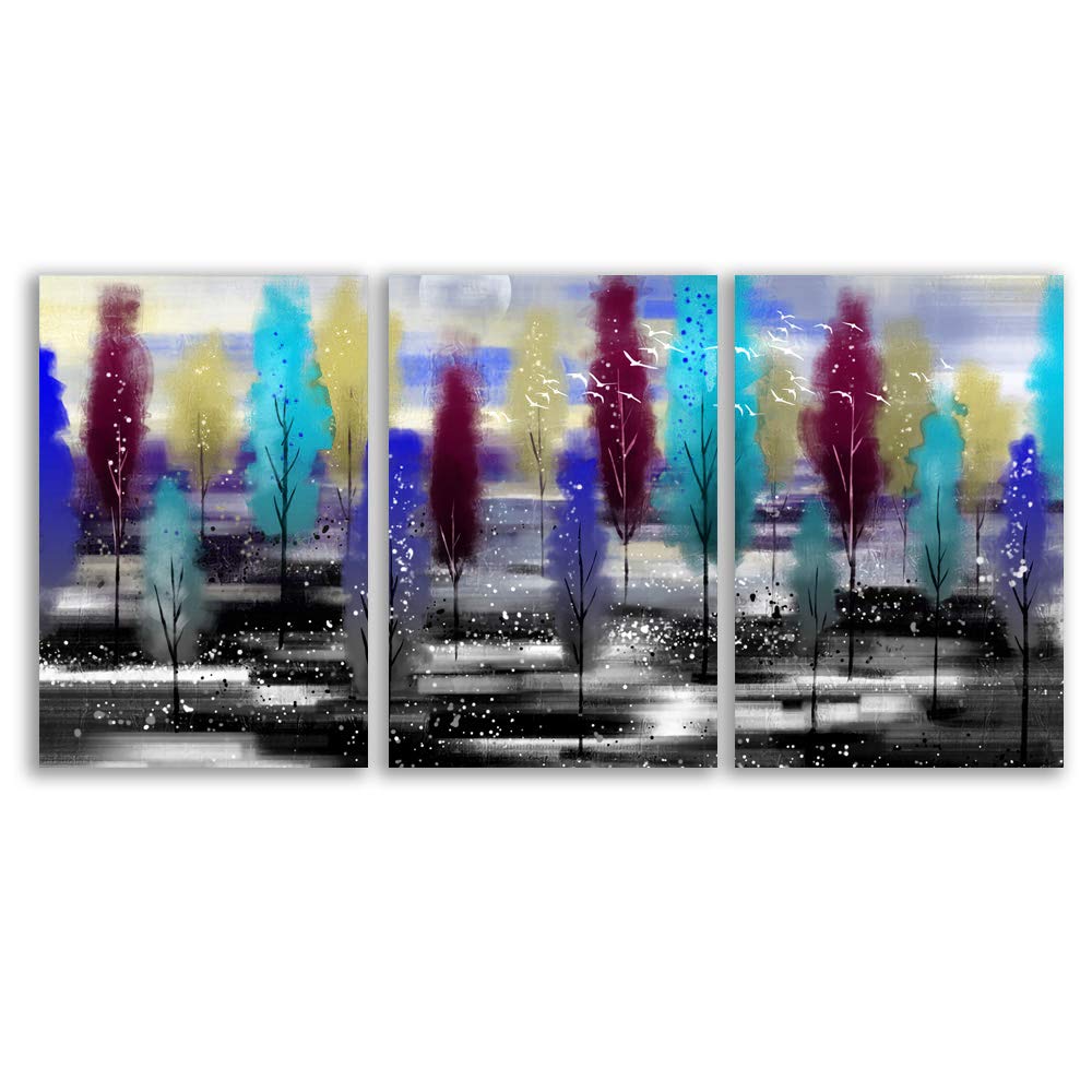 Abstract Cloud Tree Canvas Wall Art - 3 Panel Framed Oil Painting Print (24x36 Inches) for Bedroom & Living Room Decor | Modern Home Wall Decor | Perfect for Housewarming Gifts & Interior Design