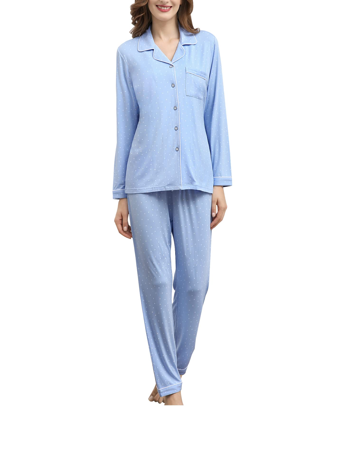 COLORFULLEAF Women's Soft Button Down Pajama Sets - Long Sleeve Lounge Wear for Petite & Postpartum Comfort | Cozy Sleepwear for Nighttime Relaxation & Maternity Recovery