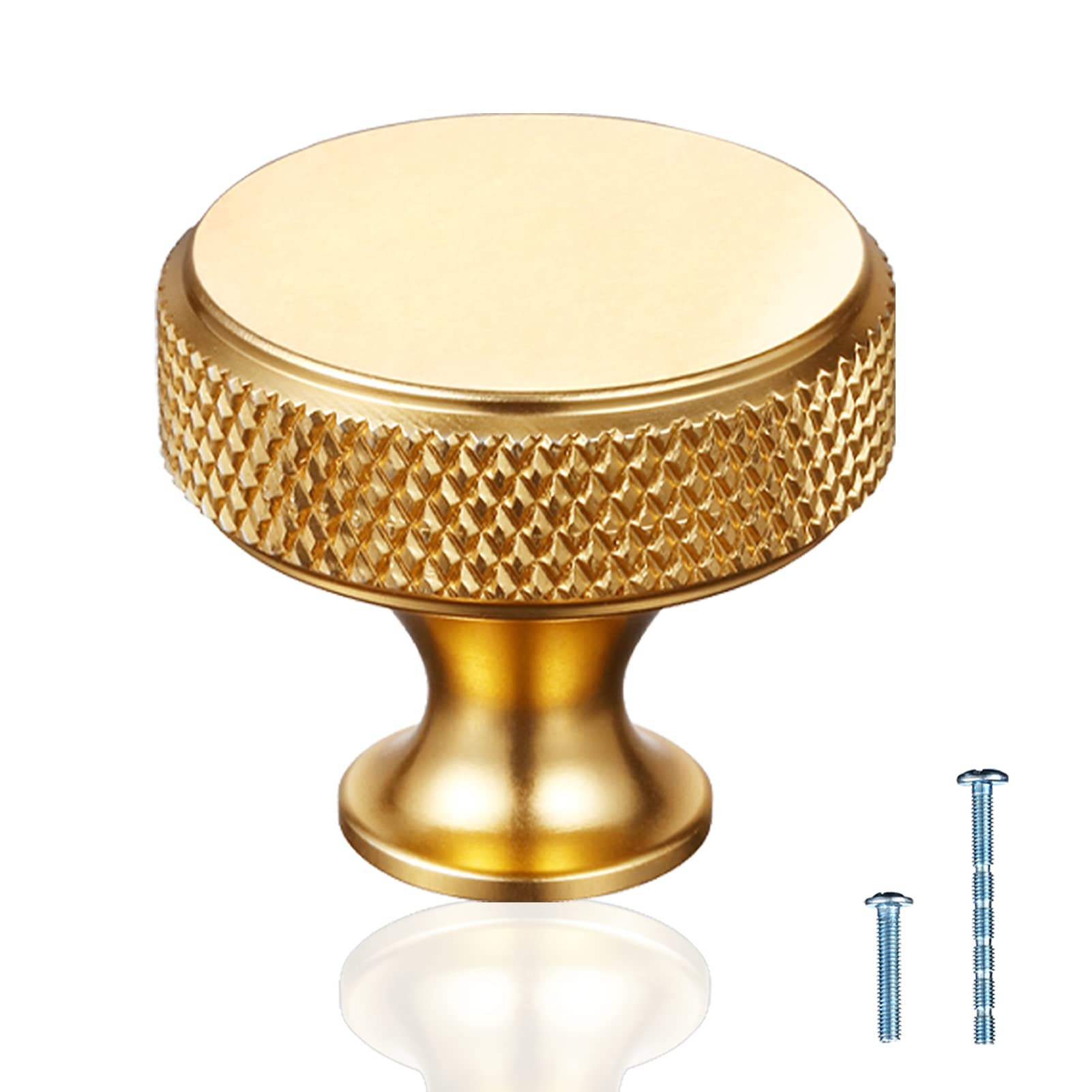 GTKHAAPPY 24-Pack Gold Cabinet Knobs - Aluminum Knurled Drawer Pulls with Diamond Pattern & Screws - Modern Kitchen Cabinet Hardware for Dressers, Cupboards & Furniture (Home Decor & DIY Upgrade)