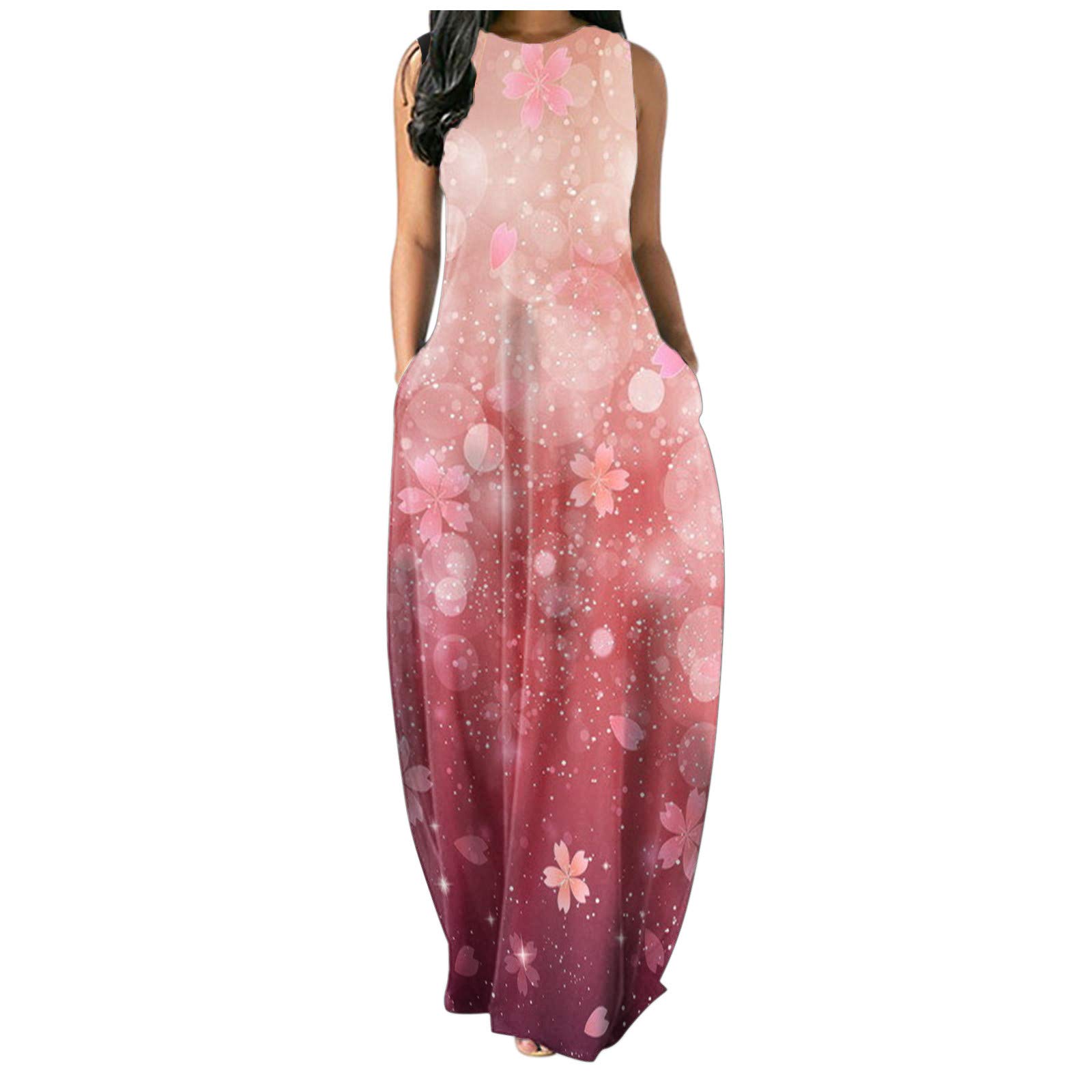 Mllkcao Women's Plus Size Maxi Dresses - Floral Print Sleeveless Summer Dress for Women Sizes S-2XL | Beach Vacation, Casual Outing & Party Wear