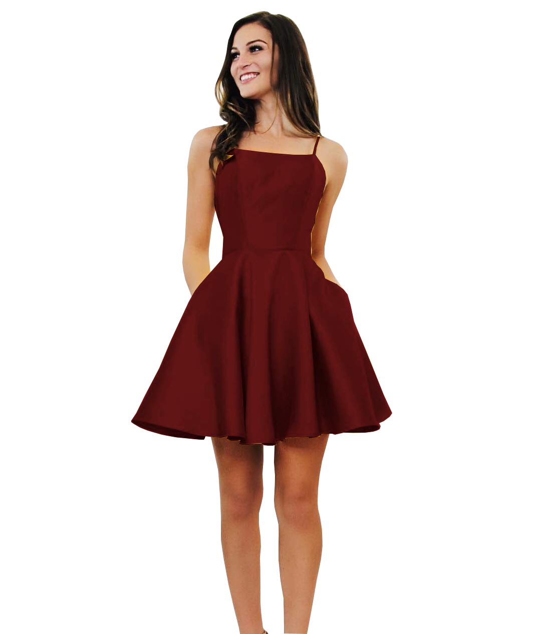 Elegant Women's Spaghetti Strap Short Homecoming Dress - A-Line Satin Prom Dress with Hidden Pocket | Perfect for Party, Dance, Formal Events & Special Occasions