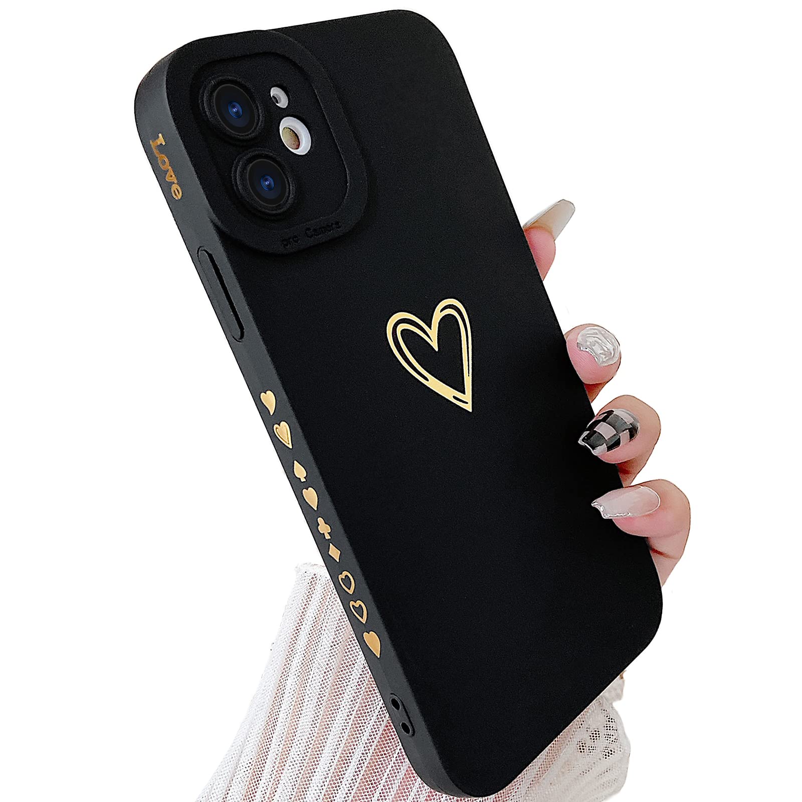 SmoBea iPhone 11 Case - Gold Heart Pattern Soft Liquid Silicone Shockproof Phone Cover for Women & Girls | Cute Slim Protective Case with Plated Heart Design (Black) | Perfect for Everyday Use, Gift Giving & Fashion Protection