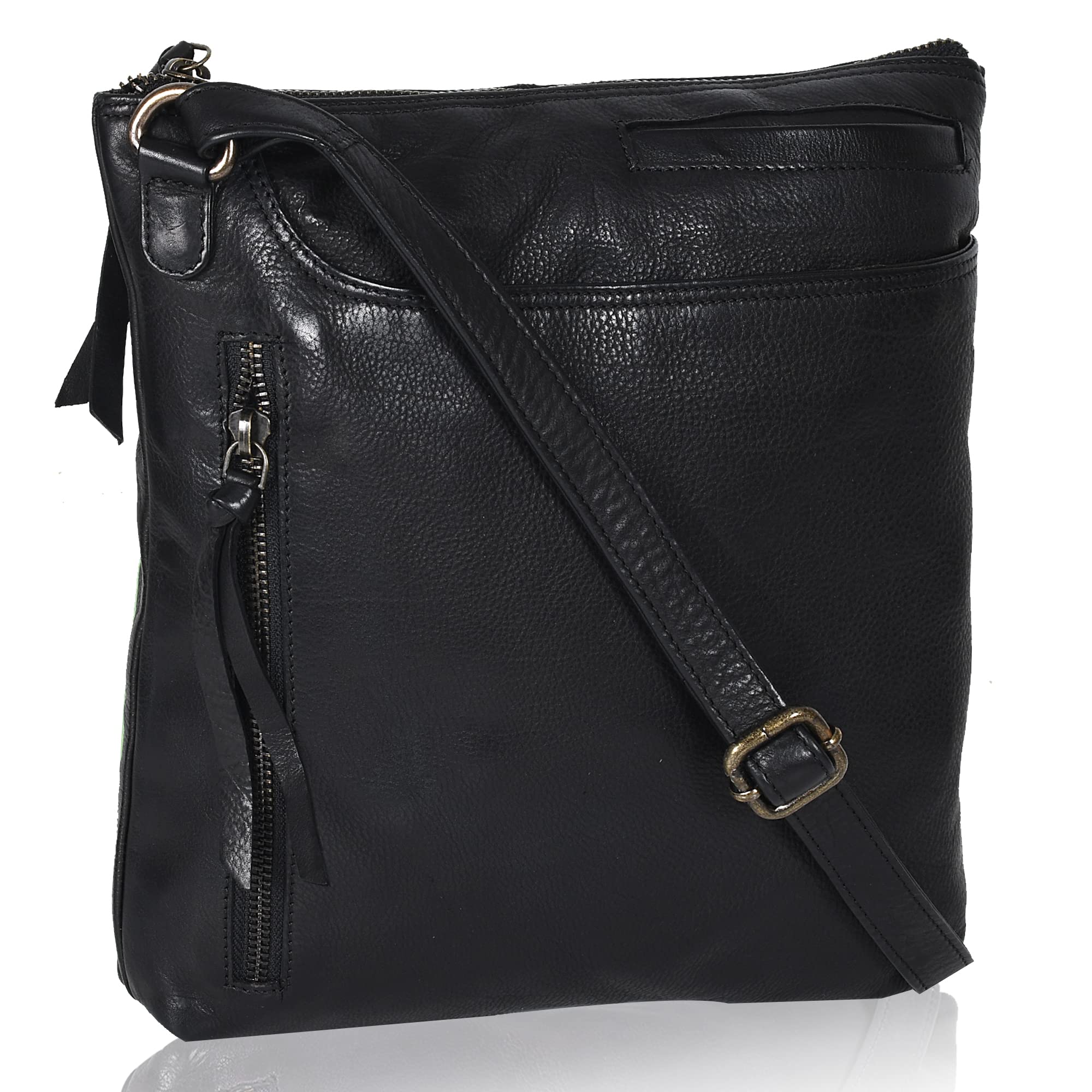 Genuine Leather Crossbody Bags for Women - Adjustable Shoulder Strap Sling Purse with Front Zipper | Perfect for Work, Travel & Everyday Use | Medium Size Fashion Handbag