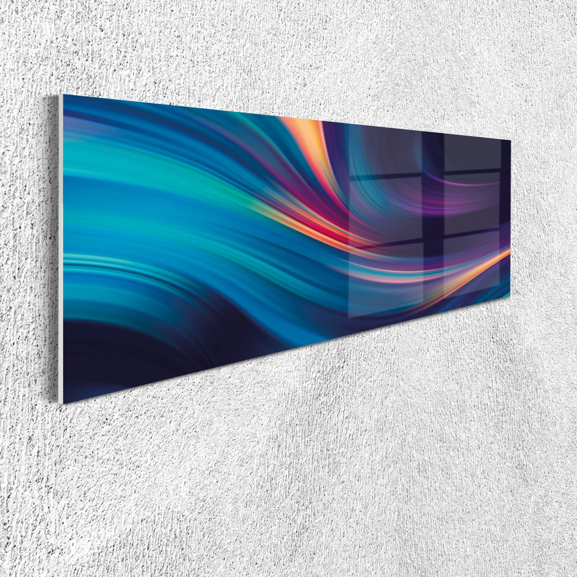 Ambesonne Abstract Acrylic Glass Wall Art - Modern Futuristic Liquid Wave Design in Sea Blue, Purple & Peach - 42x16 Inch Contemporary Digital Print - Perfect for Living Room, Bedroom & Dorm Decor - Enhance Your Home or Office Aesthetic