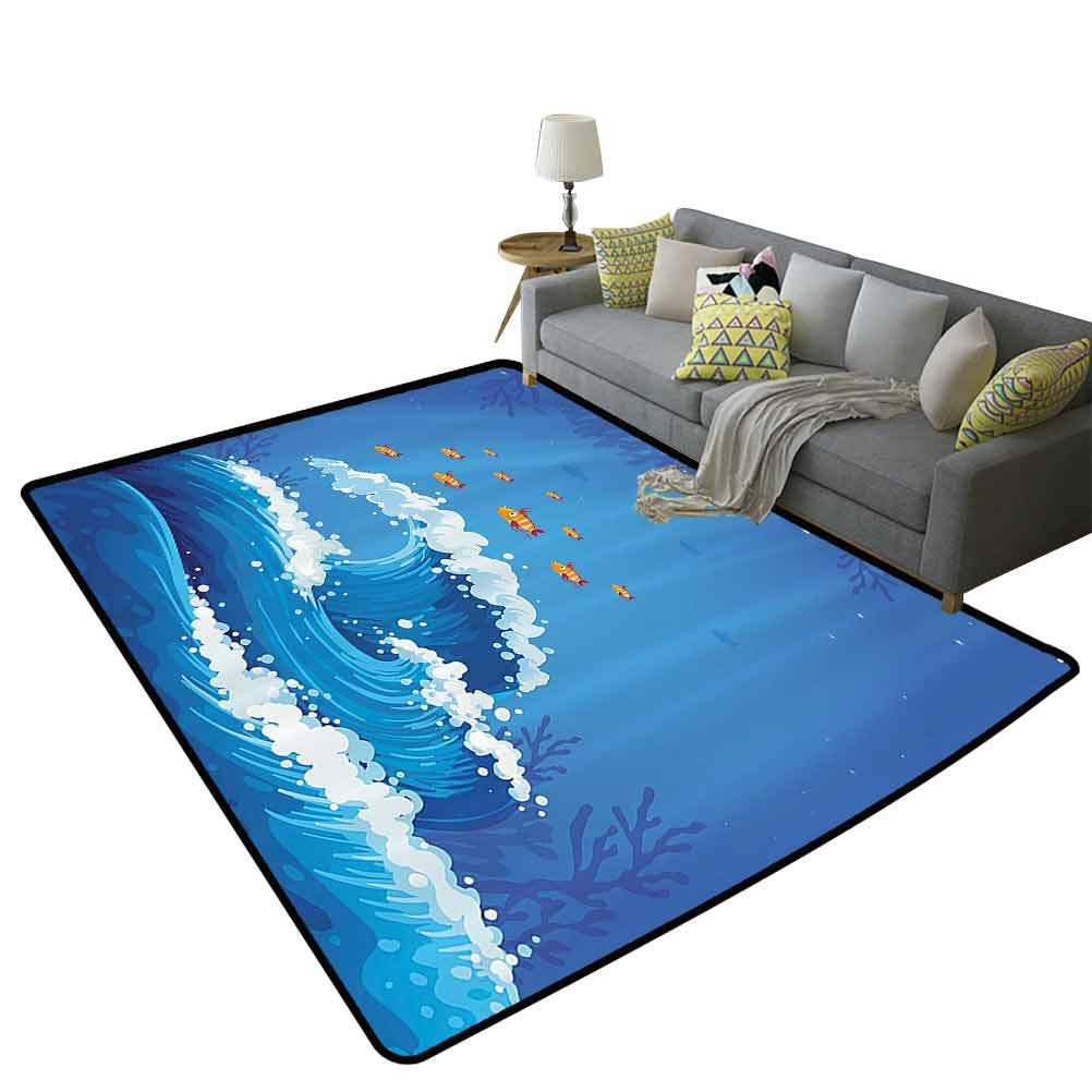 Underwater Coral Reef Area Rug - Ocean Fish & Wave Print, Violet Blue Orange, 6'x7' (180x210cm) - Perfect for Beach House Decor, Living Room & Bedroom