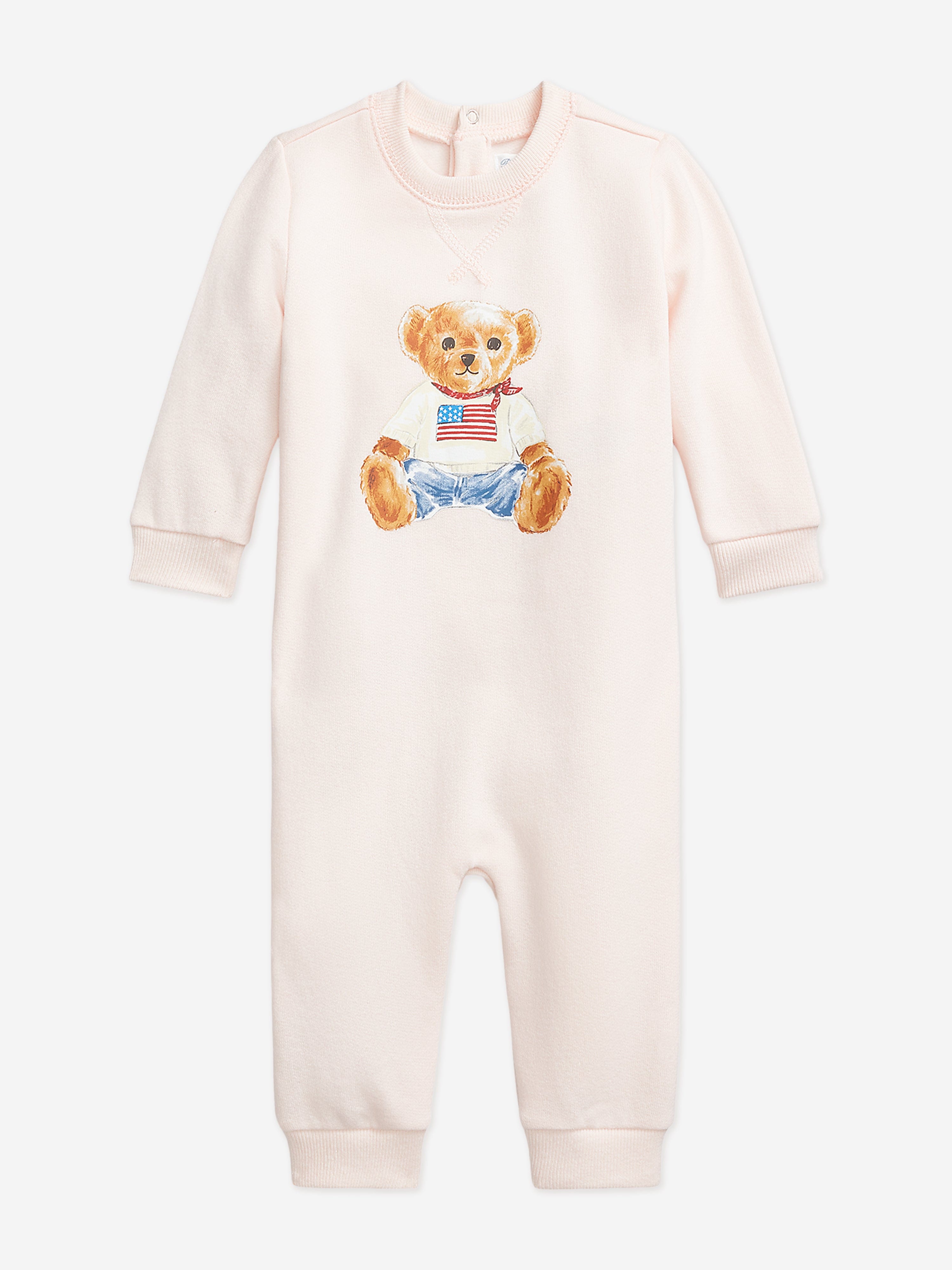 Adorable Pink Polo Bear Romper for Baby Girls - Soft & Comfortable Outfit for Playdates, Parties & Photo Shoots
