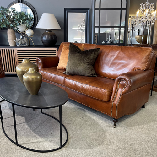 Winslow Genuine Leather 3-Seater Sofa in Aged Brown - Luxurious Comfort for Living Room, Lounge & Home Theater