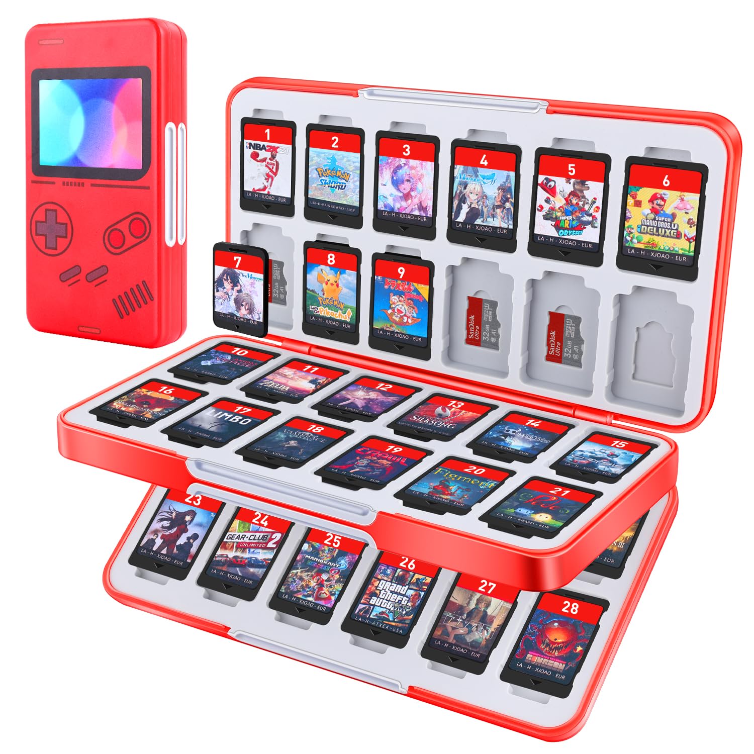 MOSAHOLL Switch Game Card Holder - 48 Cartridges & 24 SD Slots for Travel Storage