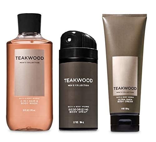 Bath & Body Works Teakwood Men's Gift Set - Body Wash, Cream & Deodorizing Body Spray (Full Size) - Perfect for Gifts, Self-Care & Daily Hygiene Routine
