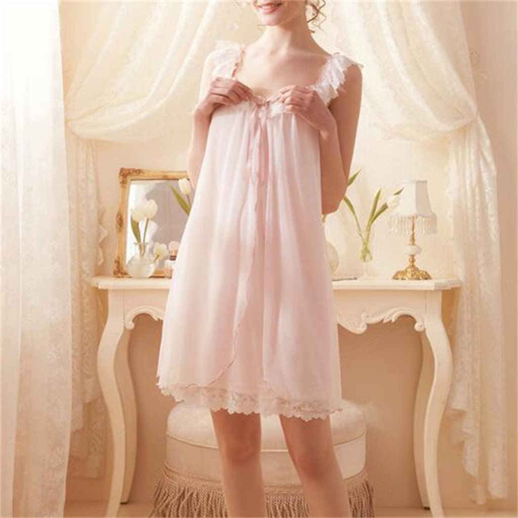 Sexy Lace Mesh Princess Nightgown for Women - Cute & Comfortable Summer Sleeveless Sleepwear (Pink, XL) | Perfect for Bedtime, Bridal Shower, Honeymoon & Romantic Occasions