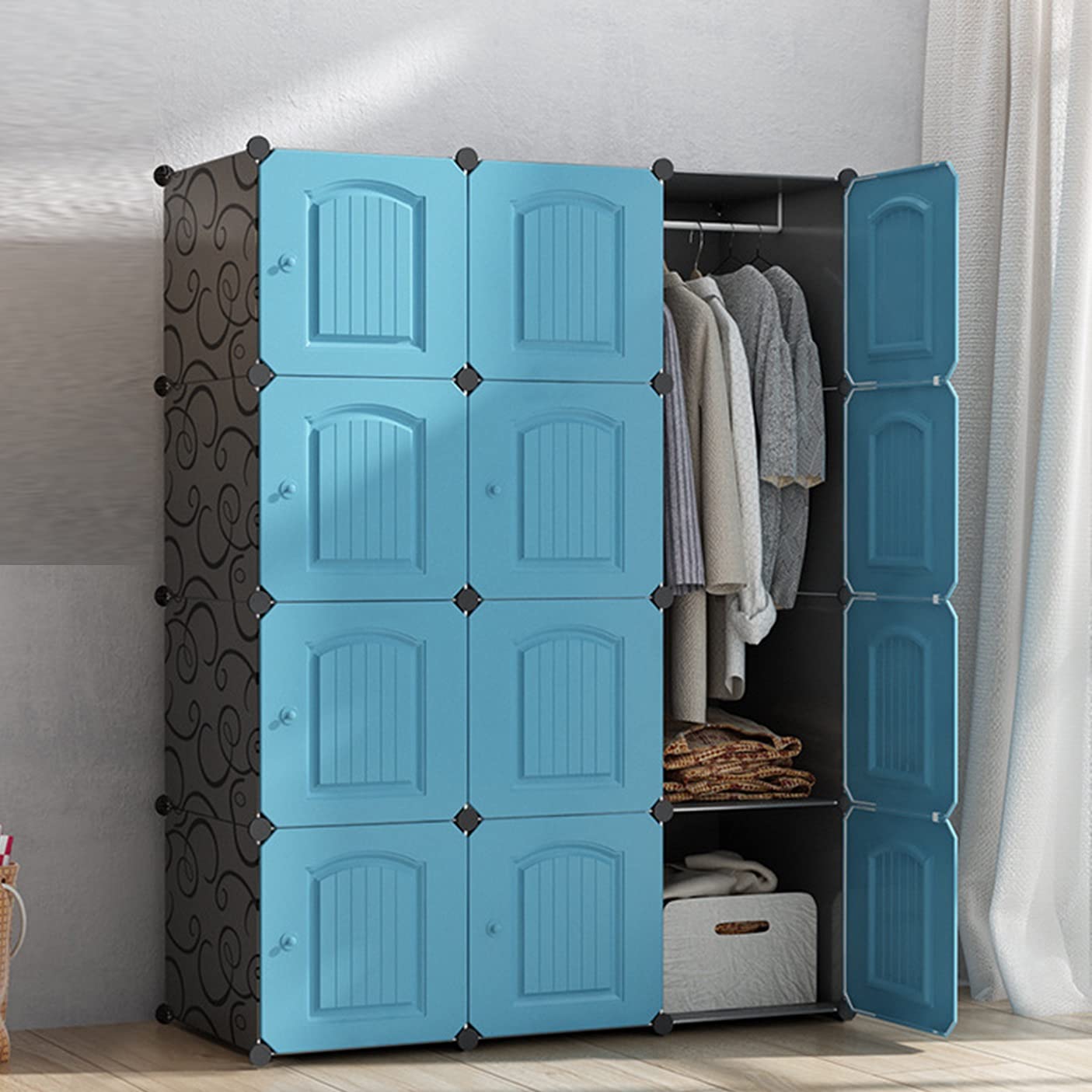 YXYECEIPENO 3D Door Storage Rack - Multi-Layer Portable Closet Organizer with Strong Load-Bearing Frame & Large Capacity - Ideal for Bedroom, Living Room, Study Room Closet Organization (Blue, 111x47x147cm) - Perfect for Small Spaces & Apartment Storage Solutions
