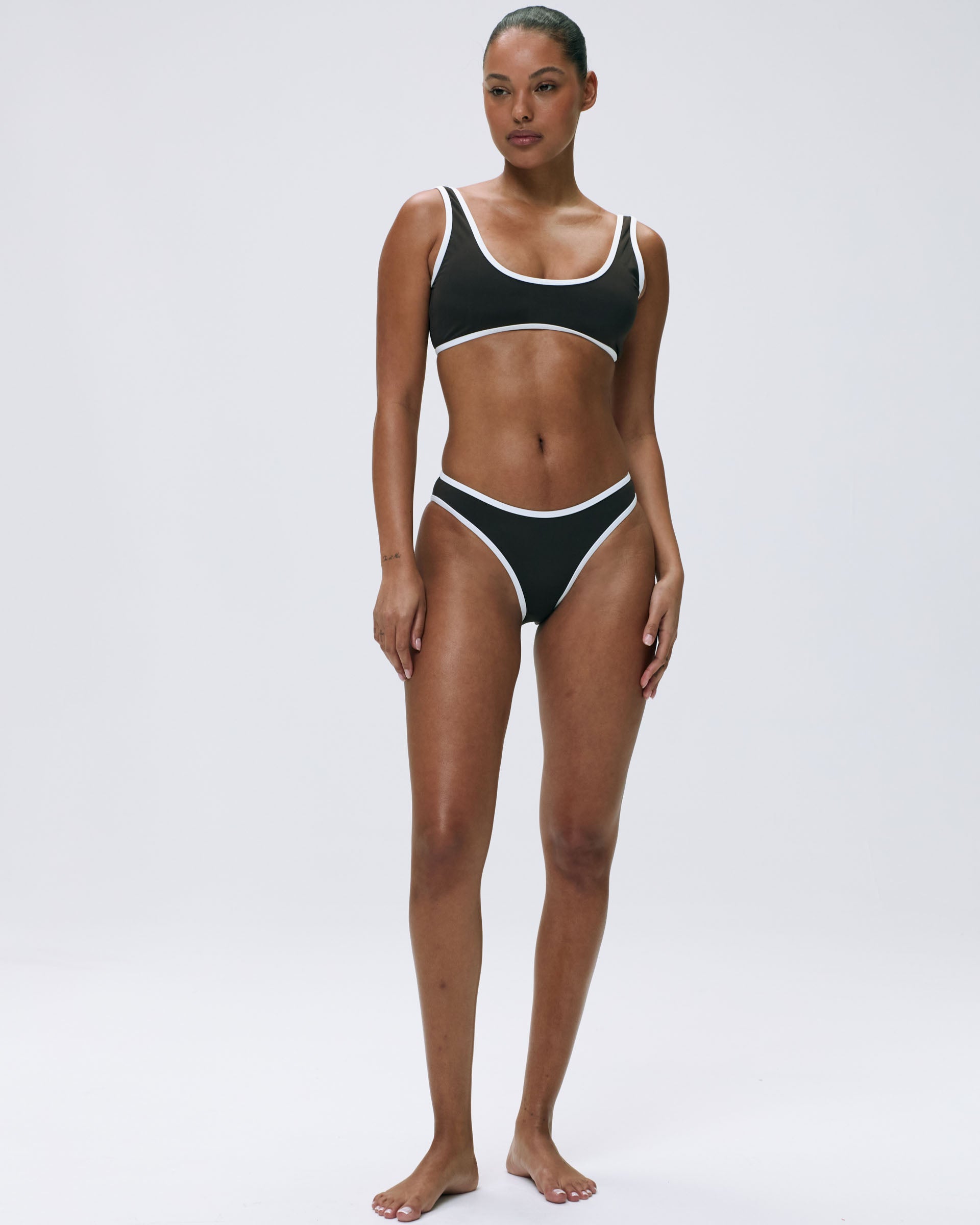 High Waist Contrast Bikini Bottom - Coffee Bean & Marshmallow White | Sexy Swimwear for Beach, Pool & Vacation | Women's Fashion Bathing Suit