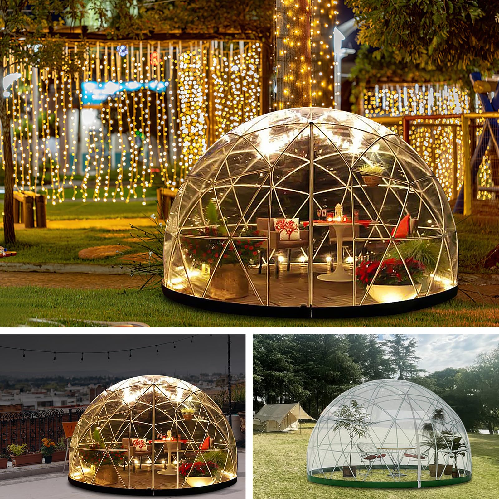 12x7.2ft Weatherproof PVC Transparent Garden Dome Igloo Tent - Outdoor Greenhouse Bubble Shelter for Backyard Parties, Camping & Winter Gardening