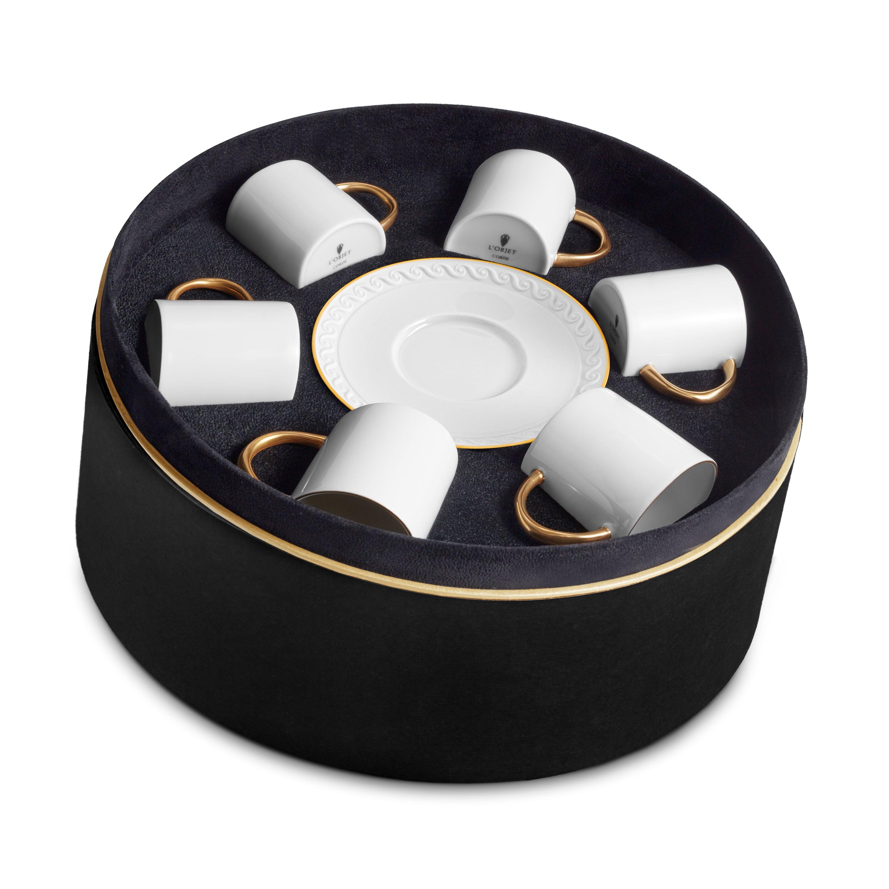 Premium Neptune Espresso Cup & Saucer Set - 6 Pieces, Porcelain Coffee Cups for Espresso, Cappuccino & Latte - Elegant Home & Cafe Serving Set for Coffee Lovers