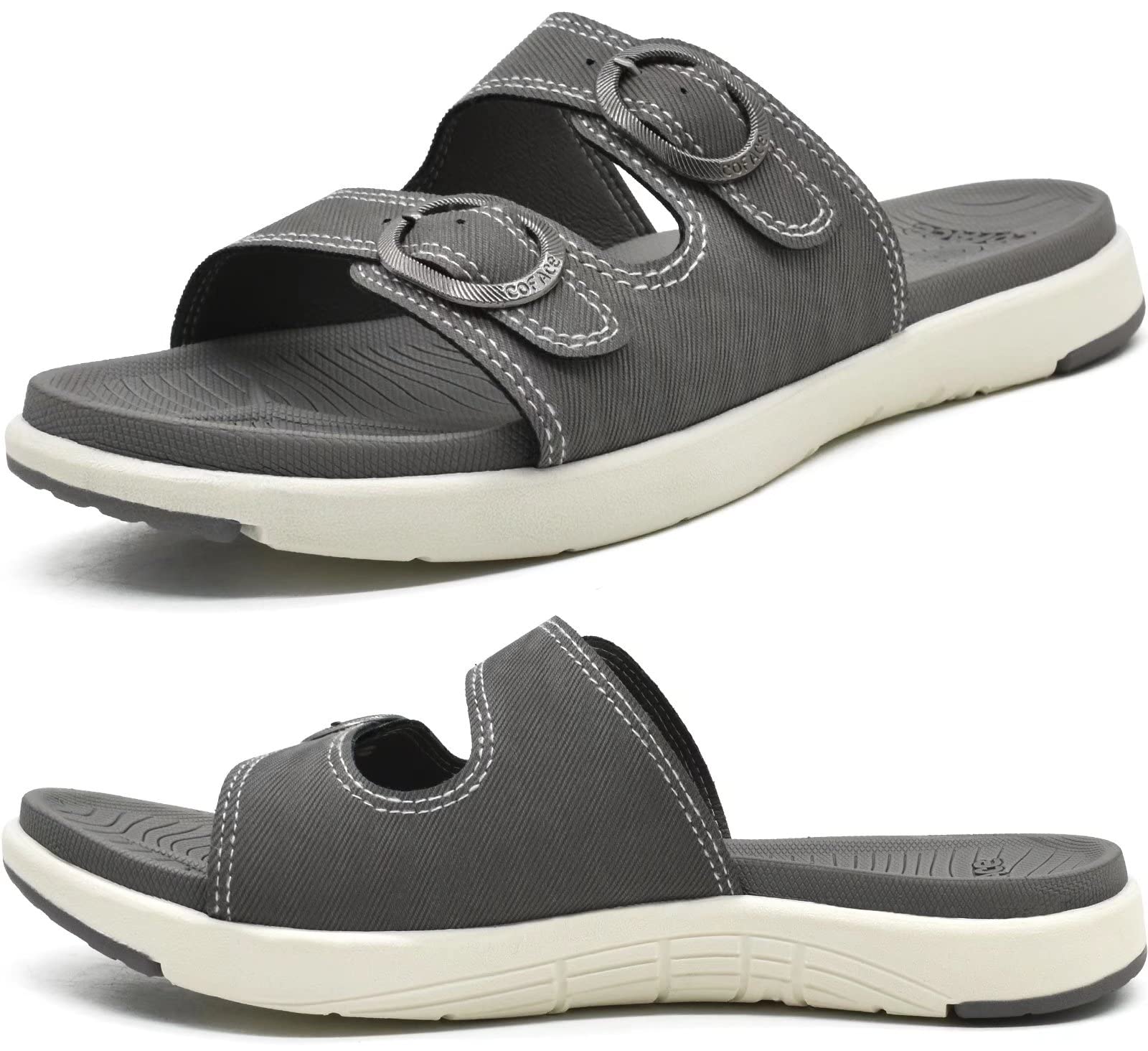 COFACE Women's Orthotic Slides - Arch Support Sandals for Plantar Fasciitis Relief | Comfortable Flat Slip-On Slippers with Adjustable Straps & Soft Cushioning | Perfect for Yoga, Home, and Post-Workout Recovery