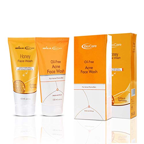 GEMBLUE BioCare Honey Face Wash & Oil-Free Acne Cleanser - 150ml Each | Natural Skincare for Clear, Hydrated Skin | Perfect for Daily Use & Sensitive Skin Care Routine