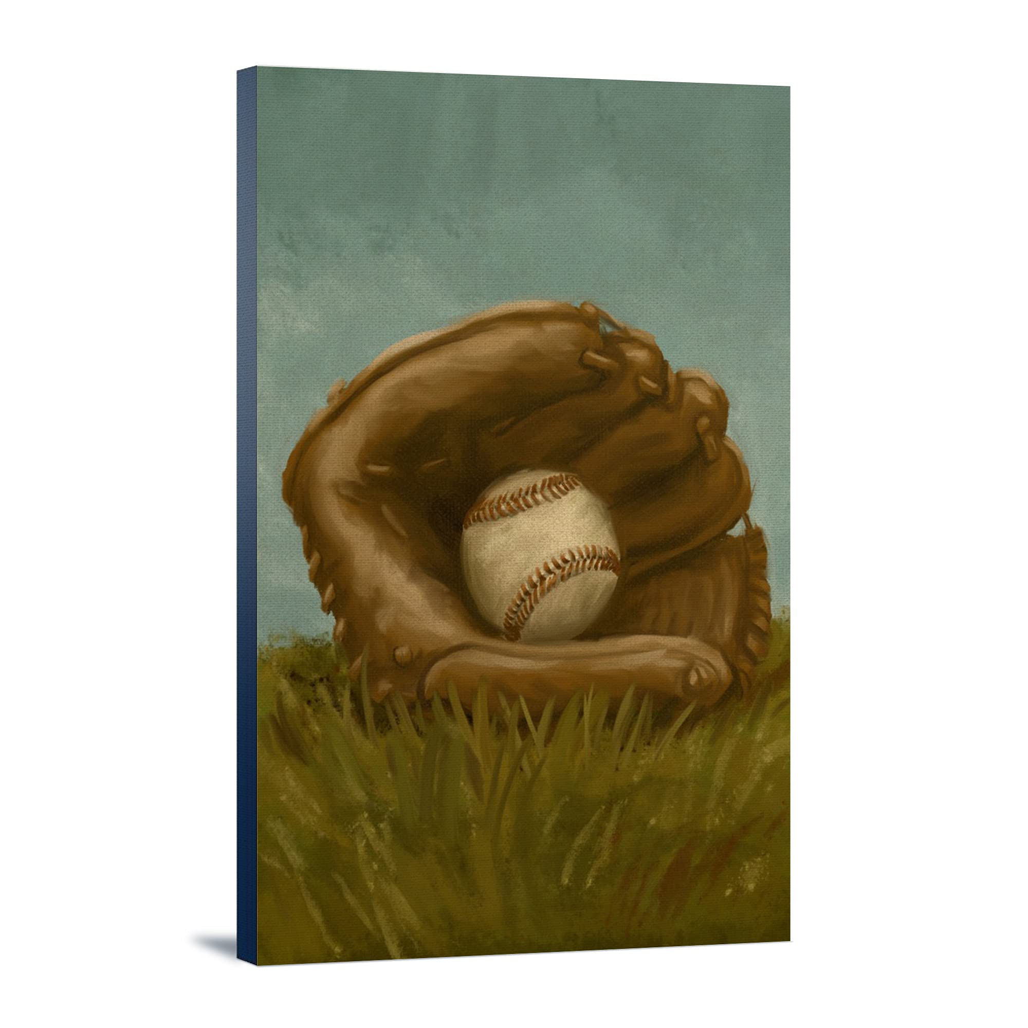 Baseball and Mitt Oil Painting - 24x36 Inch Gallery Wrapped Canvas Art for Sports Fans - Perfect for Man Cave, Sports Bar & Baseball Lover's Home Decor