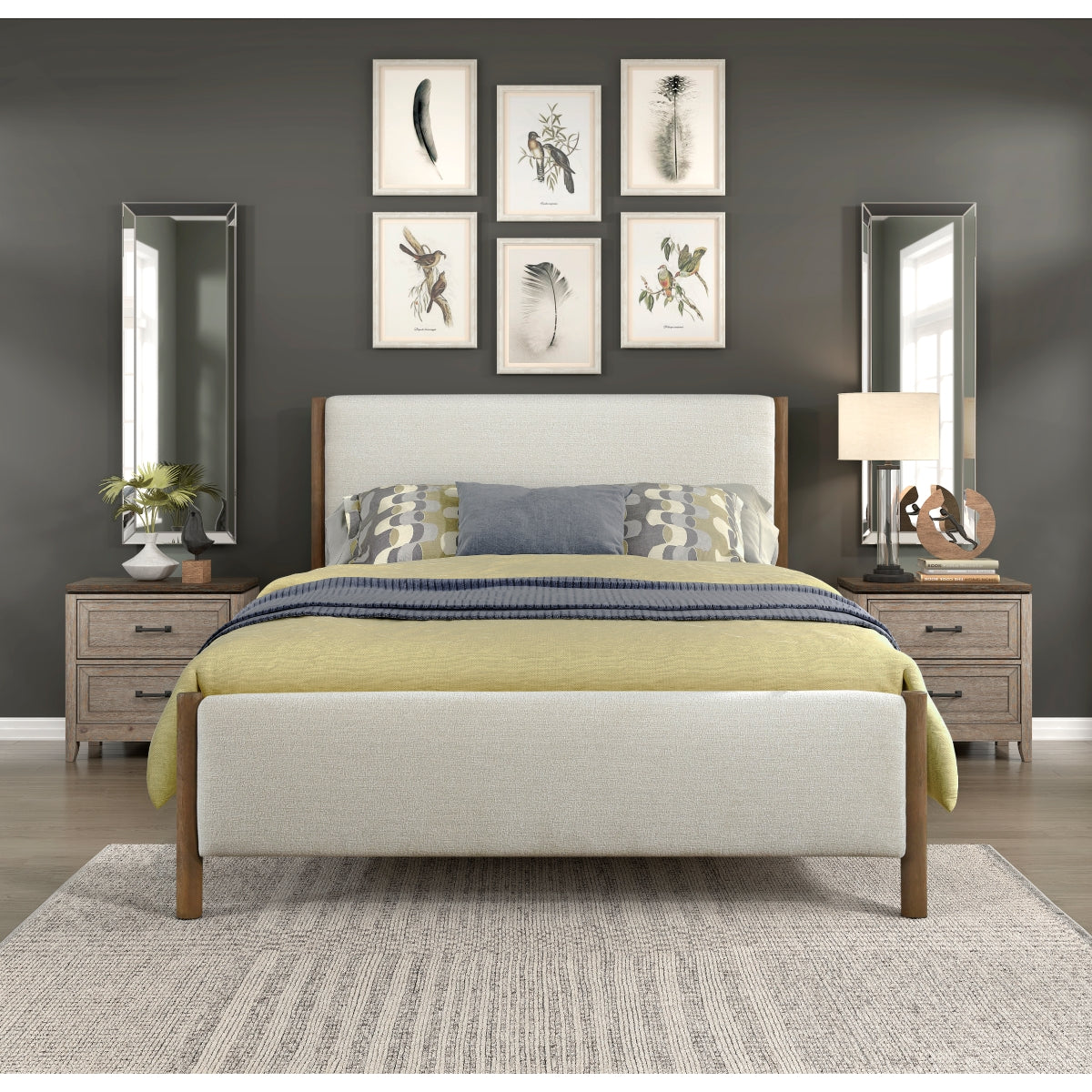 Caramel Oak Chenille King Platform Bed Frame - Solid Wood, No Box Spring Needed - Perfect for Modern Bedrooms & Guest Rooms