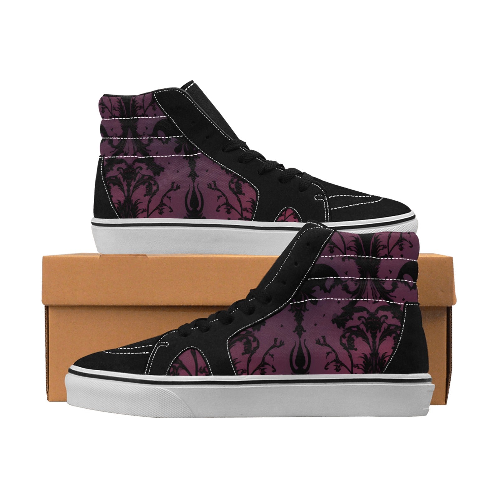 Gothic Purple and Black High Top Canvas Shoes for Women - Punk Style Sneakers for Casual Wear, Concerts & Alternative Fashion