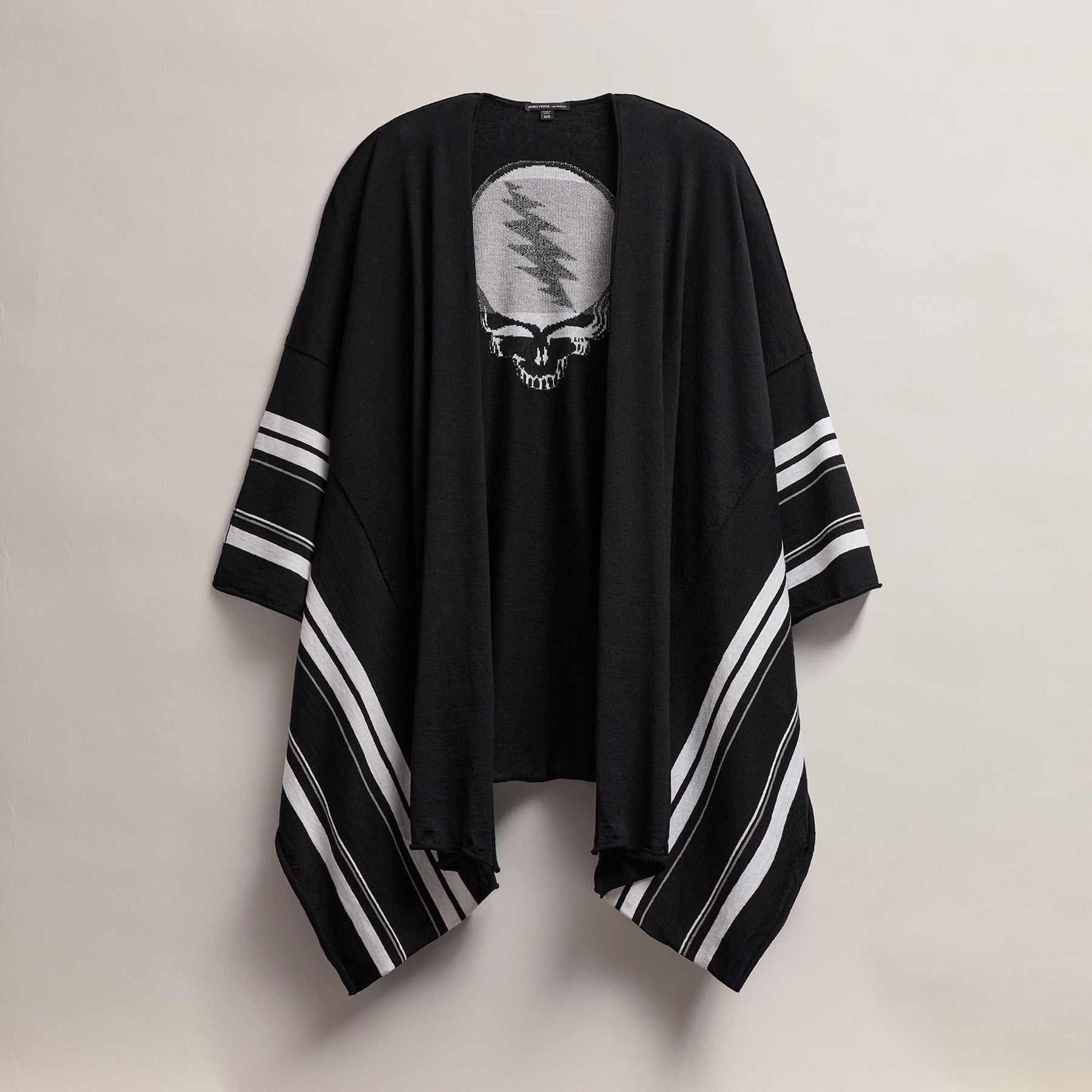 Grateful Dead Linen Blend Poncho - Black, Silver Grey & White Colors | Hippie Festival Outfit, Beach Cover-Up & Boho Fashion Accessory