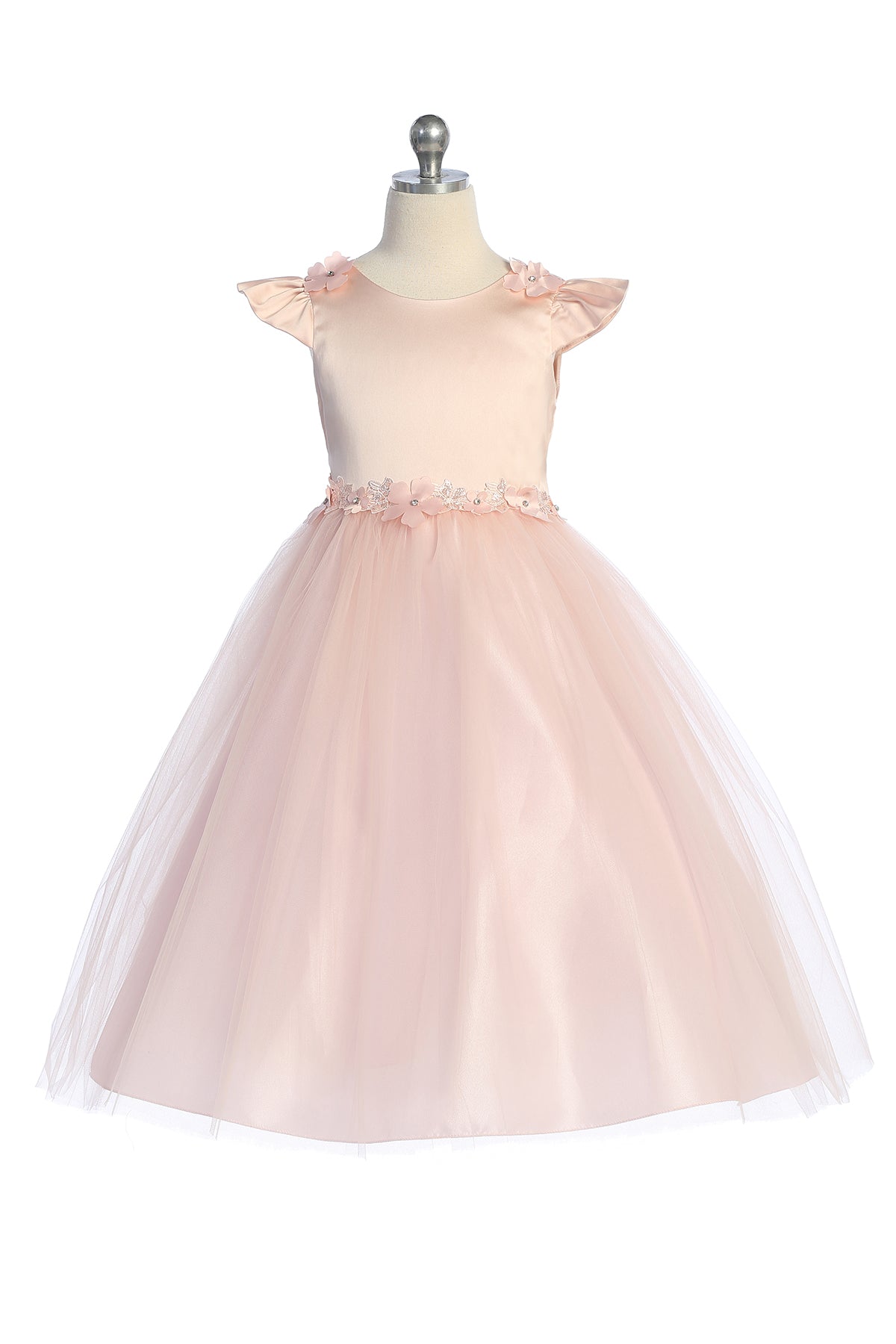 Big Girls Flutter Sleeve Floral Applique Junior Bridesmaid Dress - Size 16.5 & 20.5 - Perfect for Weddings, Parties & Special Occasions