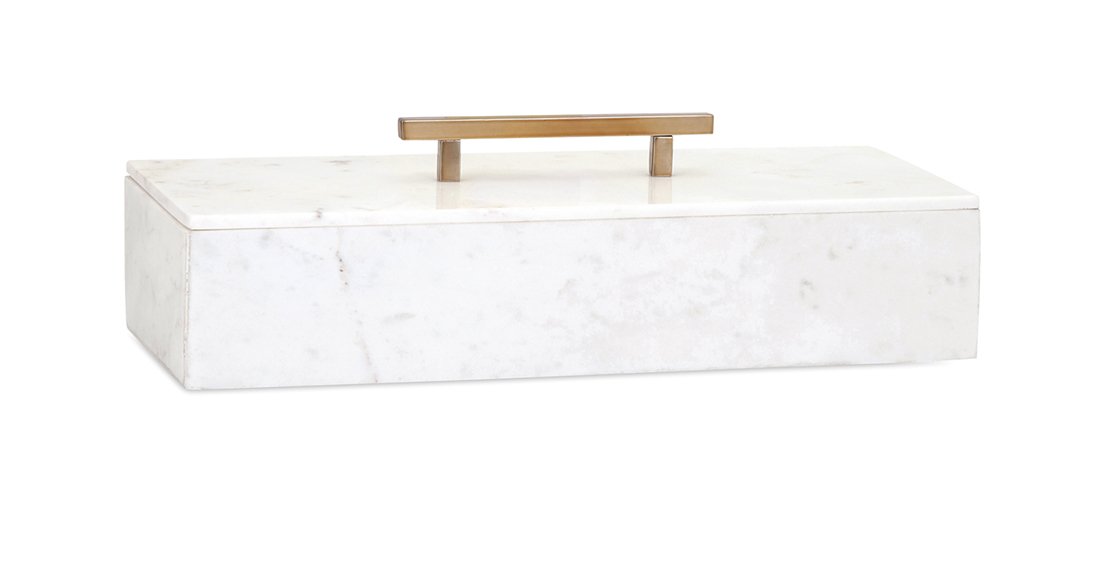 Keely White Marble Lidded Jewelry Storage Box - Elegant Home Decor for Rings, Necklaces & Small Treasures - Perfect for Bedroom Vanity, Bathroom Organization & Gift Giving