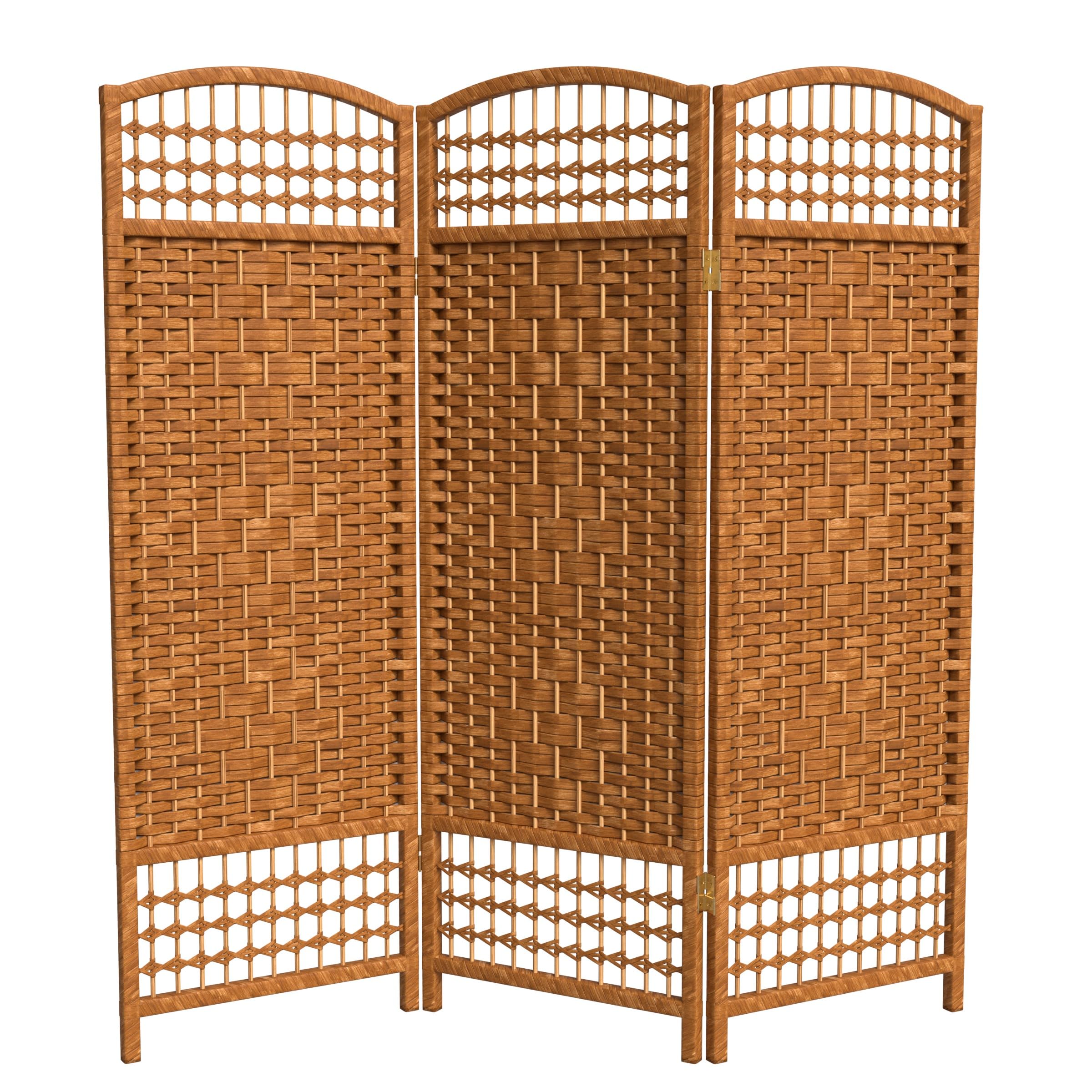 4 ft. Dark Beige Short Fiber Weave Folding Room Divider - 3 Panel Privacy Screen for Home, Office, or Event Decor - Portable Partition for Living Room, Bedroom, and Studio Spaces