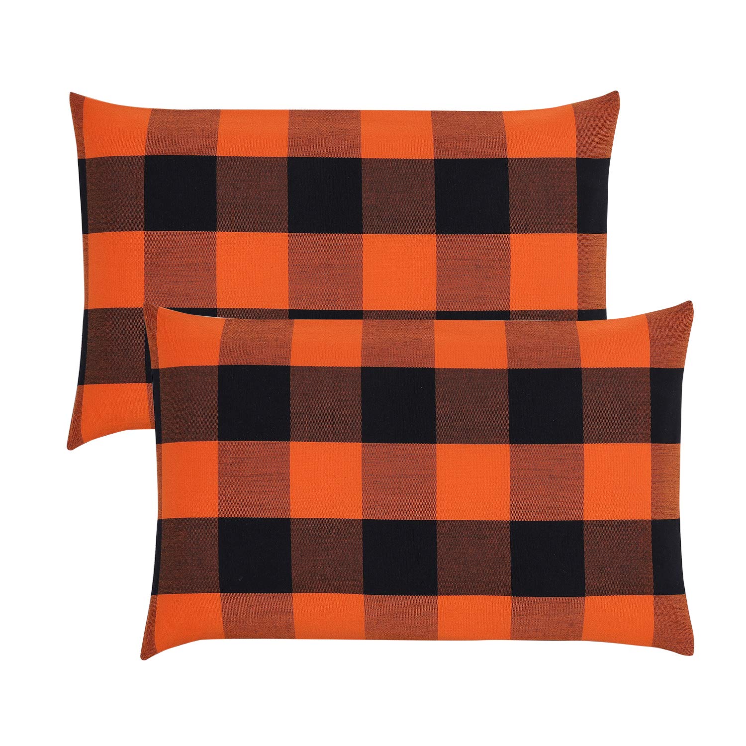 2 Pack Buffalo Check Plaid Pillow Covers 12x20 Inches - Soft Orange & Black Polyester Cotton Decorative Throw Pillow Cases for Farmhouse, Couch, Bed, Sofa - Perfect for Fall Decor, Living Room Accents & Cozy Home Styling