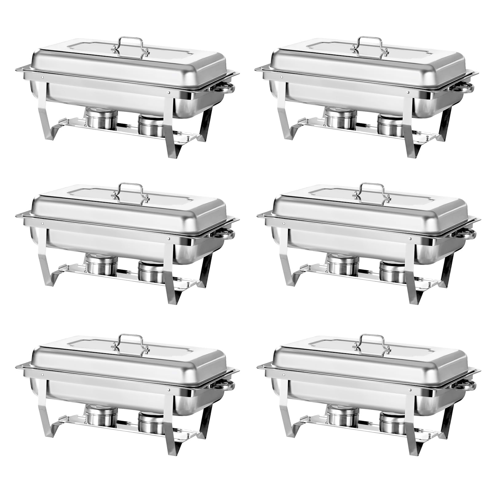 6-Pack Stainless Steel Buffet Chafing Dish Set - 8QT Food Warmer with Water Pan & Fuel Holder for Catering, Parties, Weddings & Events - Keep Food Hot for Banquets, Buffets & Large Gatherings