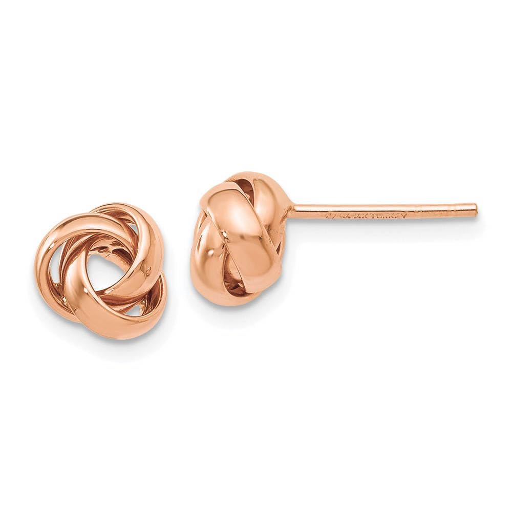 14k Rose Gold Black Bow 7mm Polished Love Knot Post Earrings – Perfect for Weddings, Anniversaries, and Romantic Gifts