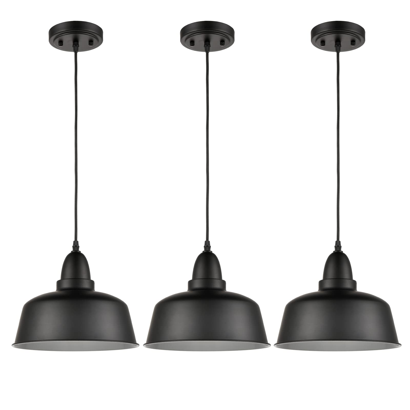 3 Pack Matte Black Industrial Pendant Lights for Kitchen Island - Modern Hanging Fixtures for Dining Room, Bar Counter & Home Decor