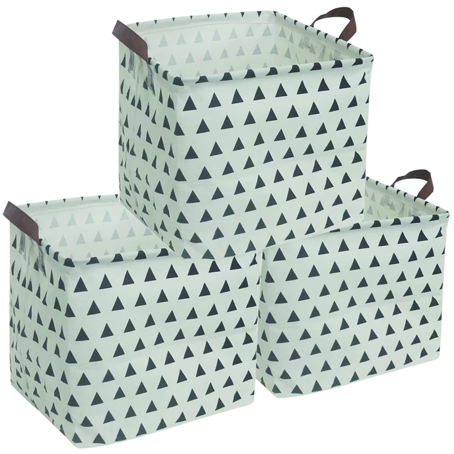 ESSME 3-Pack Square Storage Bins - Collapsible Cotton Fabric Laundry Baskets with Handles, Waterproof Toy Organizer for Bedroom, Closet & Nursery Storage - Perfect for Kids' Toys, Blankets & Home Organization (Triangle Pattern)