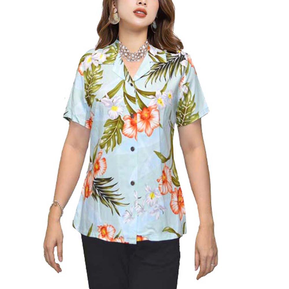Orchid Dreams Women's Aloha Rayon Blouse - Floral Print Hawaiian Shirt for Beach Vacation & Summer Outfits
