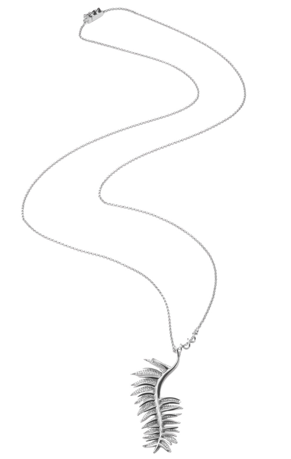 Elegant Silver Pave Frond Pendant Necklace - Perfect for Women's Everyday Wear, Gift Giving & Special Occasions