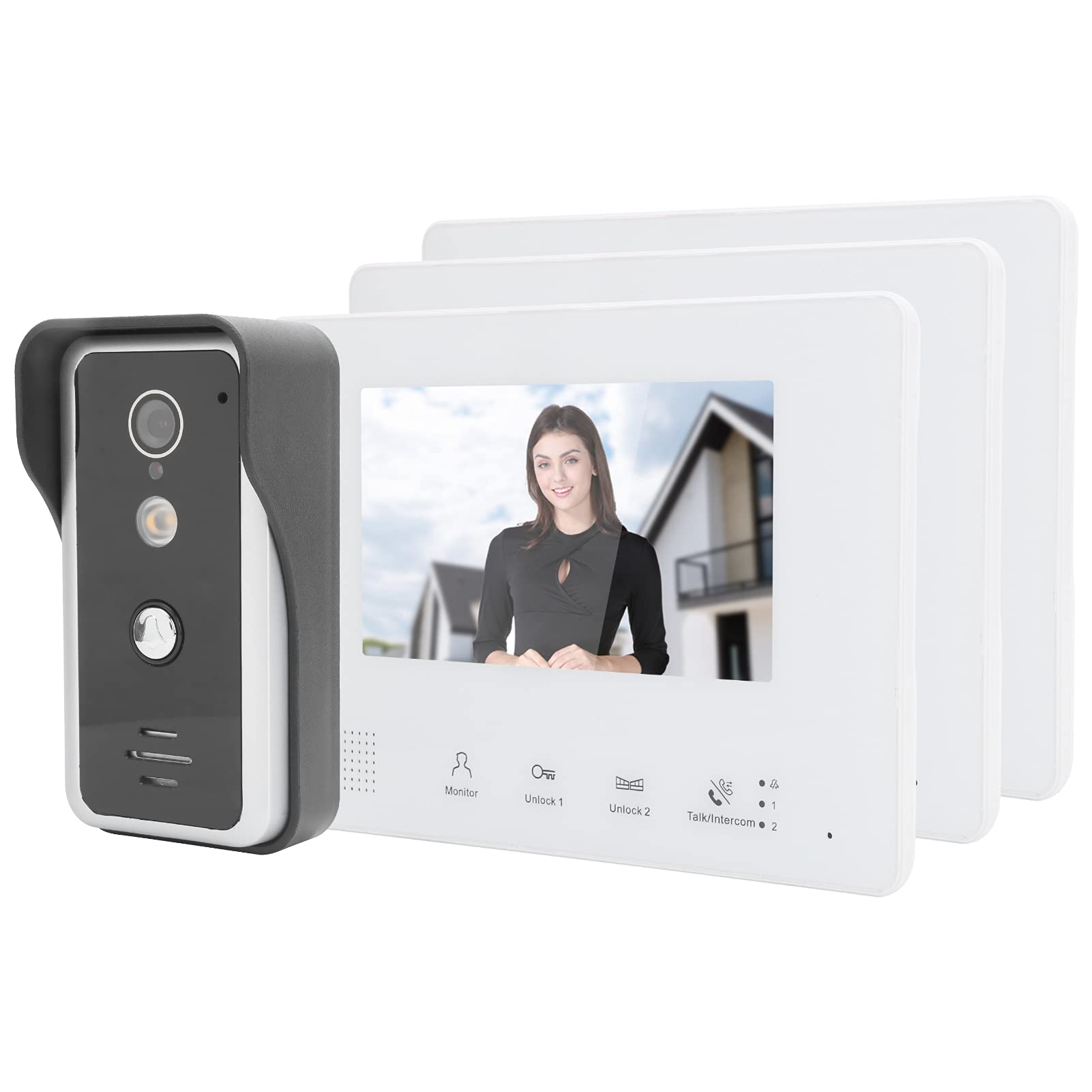 Wired Video Door Phone & Intercom System with 3 Monitors - 7-Inch TFT LCD for Home Security - Ideal for Villa, House, Office & Apartment Surveillance