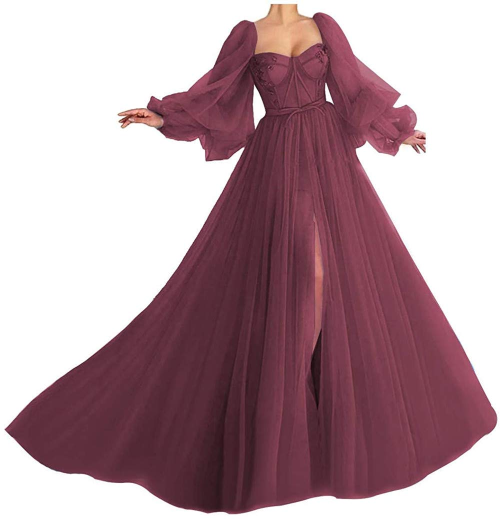 Elegant Long Sweetheart Tulle Prom Dresses for Women - Sleeved Ball Gown Formal Dress 2021 | Perfect for Homecoming, Wedding Guest & Evening Parties