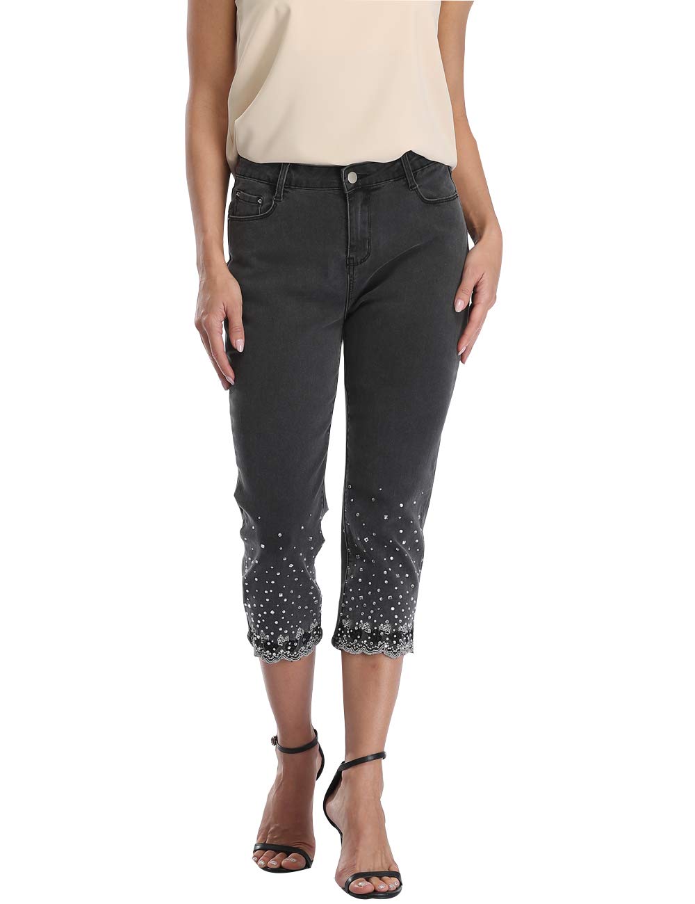 ZENTHACE Women's Mid Rise Stretchy Capri Jeans - Comfortable Slim Fit Pants for Casual Wear, Work & Travel