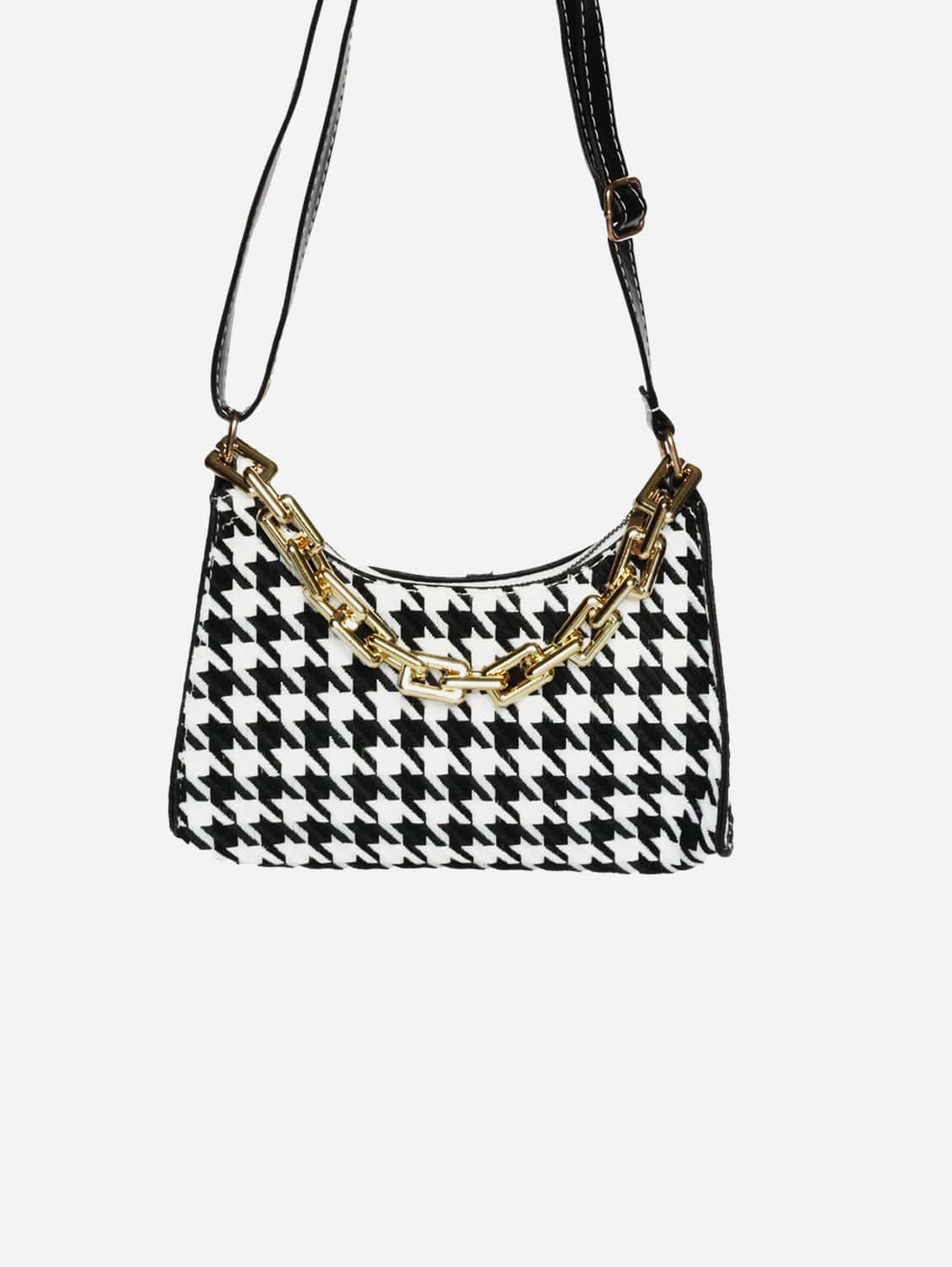 Stylish Cassia Houndstooth Mini Shoulder Bag for Women - Trendy Black Crossbody Purse | Perfect for Work, Travel & Everyday Use