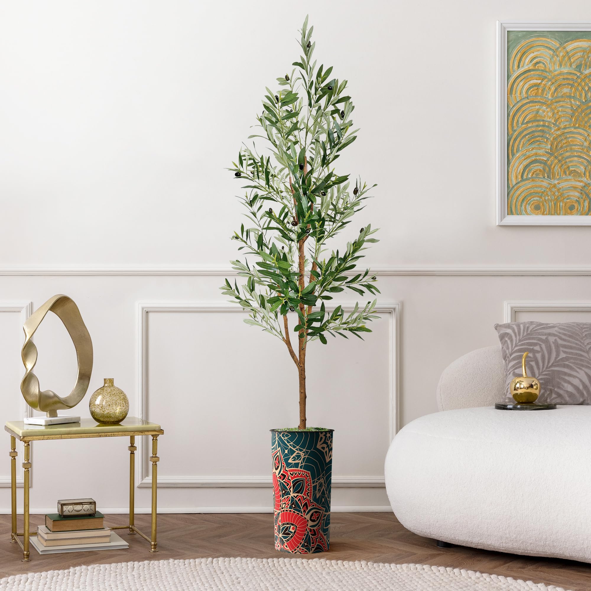 Modern Mandala Pattern Artificial Olive Tree in Planter - 68