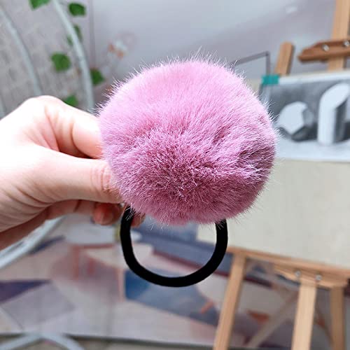 Cute Imitation Rabbit Fur Plush Hair Ties for Girls - Soft Ponytail Holders, Pompom Hair Bands & Elastic Hair Rings (Perfect for School, Parties & Everyday Use)