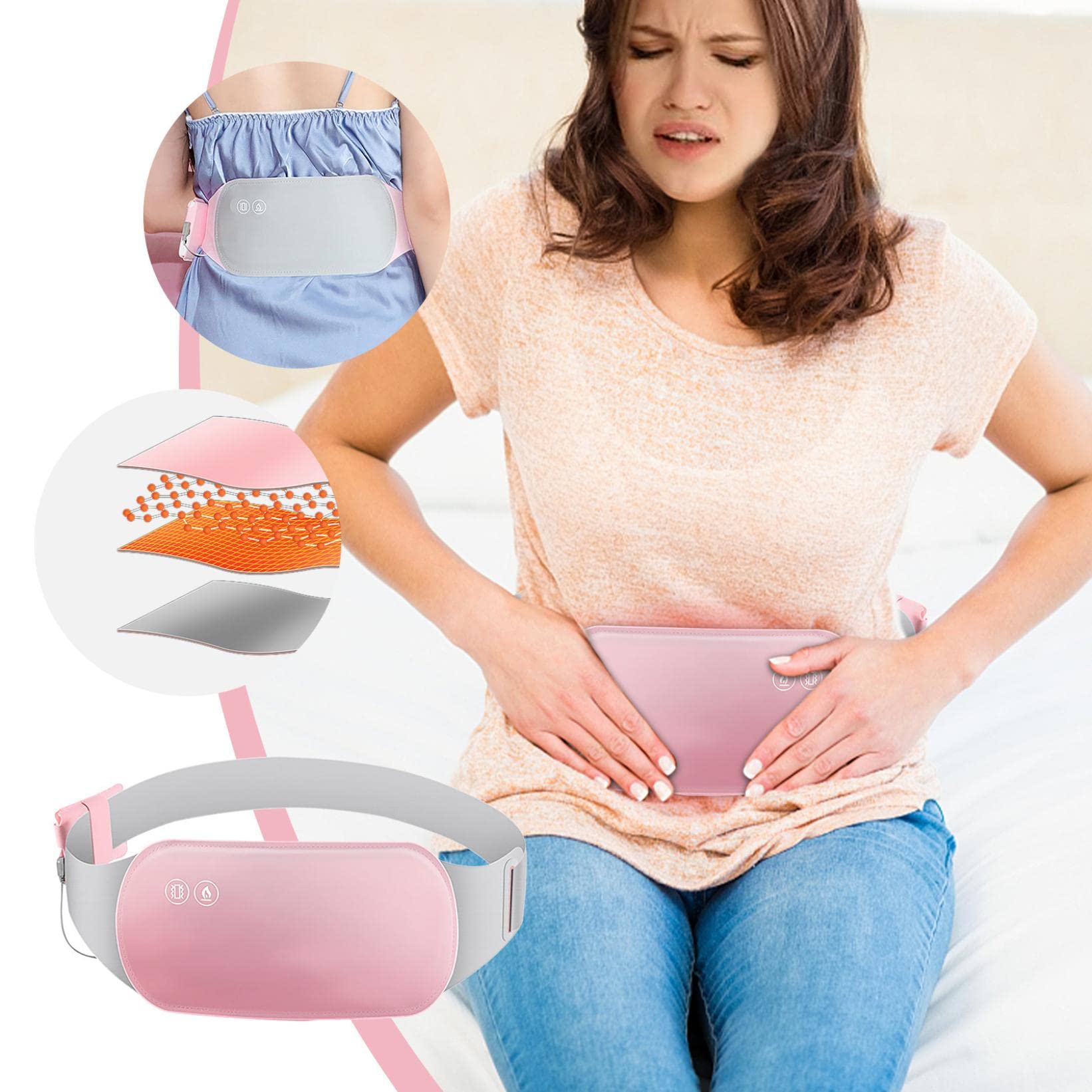 CrazyPig USB Heating Massage Belt - Electric Waist Warmer with Vibration for Pain Relief - Portable & Comfortable Hot Compress Pad - Perfect Gift for Women & Girls - Ideal for Home, Office & Travel Use