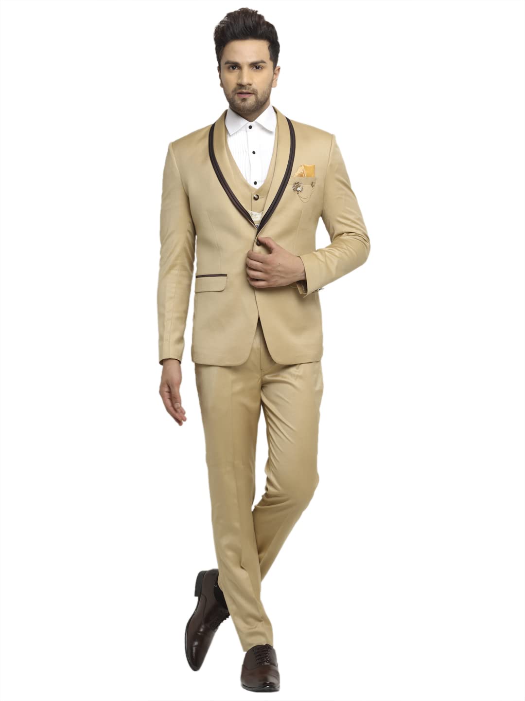 LUXURAZI Women's Designer Beige 3 Piece Suit Set - Elegant Blazer, Pants & Skirt for Office, Business & Formal Events