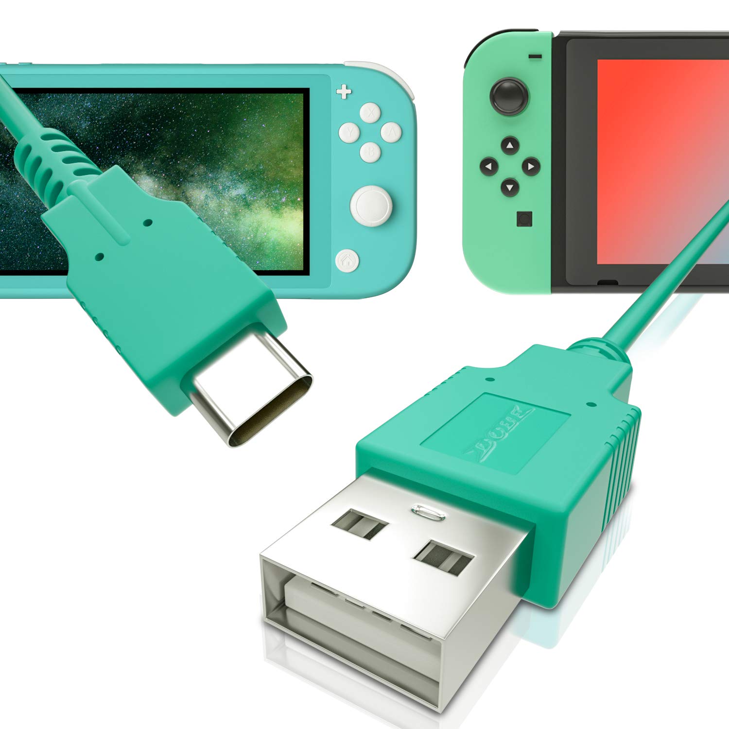 HEATFUN USB C Fast Charger Cable for Nintendo Switch - 4.92ft Animal Crossing Green | Compatible with Switch OLED/Lite | Perfect for Gaming On-The-Go & Travel Accessories