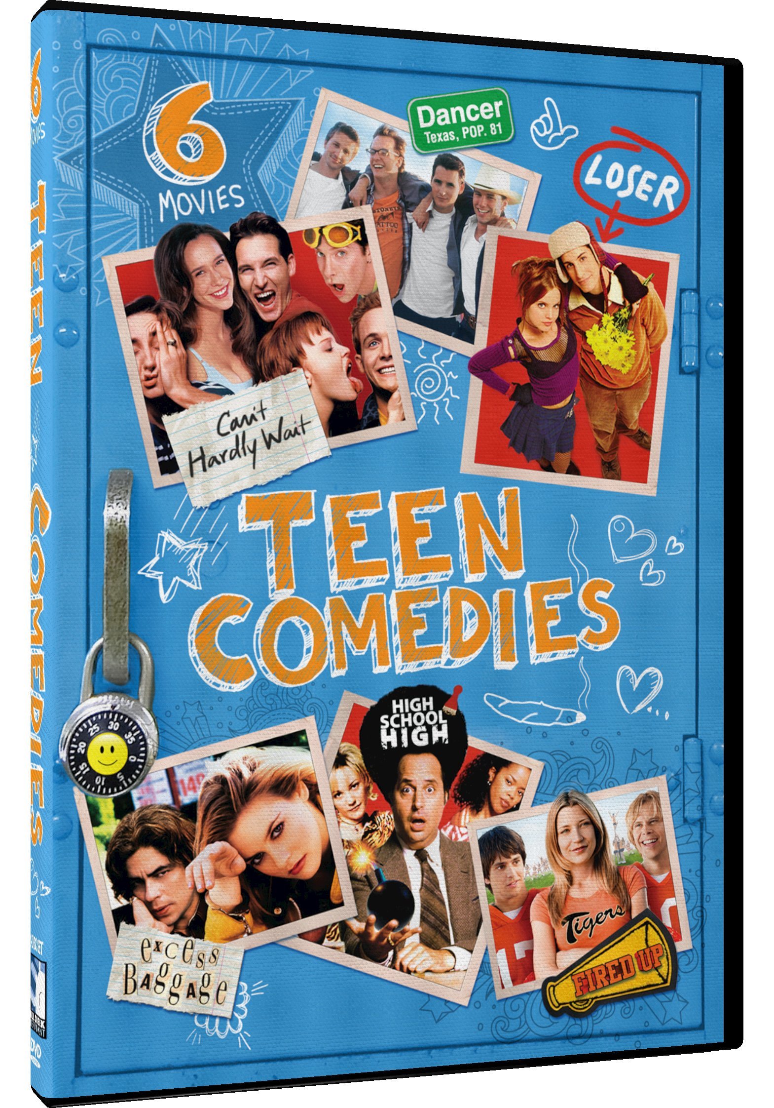 Best Teen Comedy Movies Collection - 6 Film Set Including Can't Hardly Wait, Loser, High School High, Excess Baggage, Fired Up & Dancer, Texas Pop. 81 - Perfect for Movie Nights, Teen Parties and Nostalgic Entertainment