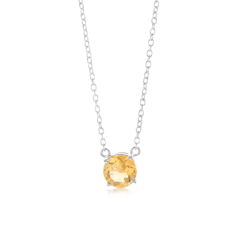 7mm Natural Citrine Pendant Necklace in Sterling Silver with 18